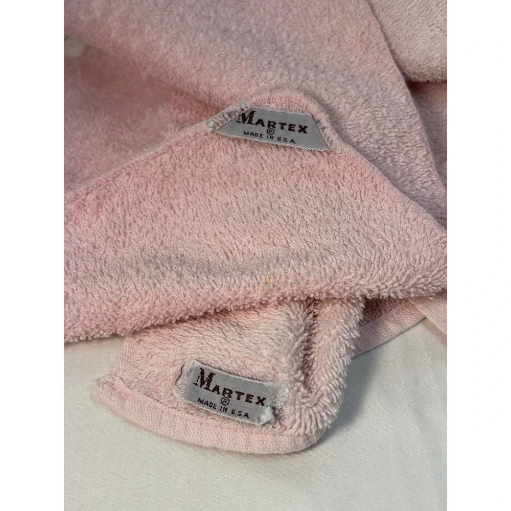 Vintage Martex Embroidered Floral Pink Terry 2pc Hand Towel & Washcloth 70's